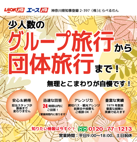 少人数のグループ旅行から団体旅行まで！1979年創業の確かな手配力でオリジナルなわがまま宴会旅行を組み立てます。